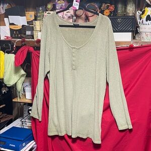 #336 size 3 torrid Light Sage Waffle-Knit Henley Long Sleeve Top